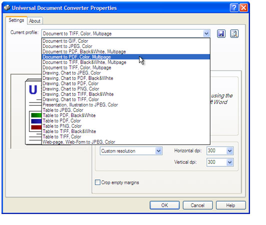 Select the "Document to PDF, Color, Multipage" profile in the Printing Preferences window and press "OK".